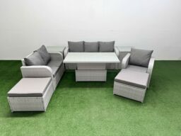 Fimous Patio PE Wicker 8 Seater Outdoor Rattan Furniture Sofa Sets w/ Adjustable Lifting Dining or Coffee Table Reclining Chair Loveseat Sofa 3 - thumbnail 1