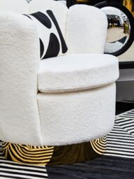 Orsina White Velvet Upholstered Round Chair, Accent Chair for Living Room, Accent Lounge Chair with Golden Base - thumbnail 2