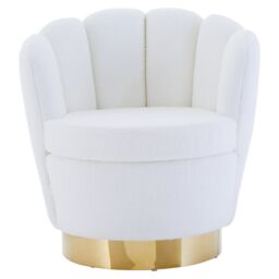 Orsina White Velvet Upholstered Round Chair, Accent Chair for Living Room, Accent Lounge Chair with Golden Base - thumbnail 6