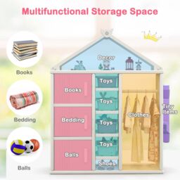 Costway Costume Storage Closet Children Pretend Dresser Armoire Closet-Grey in Grey - thumbnail 4