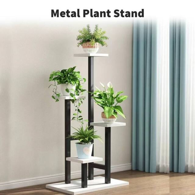 EONLION Black+White 4-Tier Metal Plant Rack Flower Pots Indoor in White - image 1