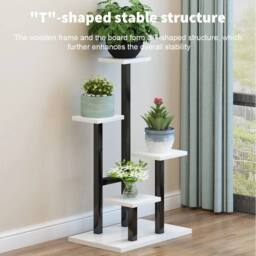 EONLION Black+White 4-Tier Metal Plant Rack Flower Pots Indoor in White - thumbnail 3