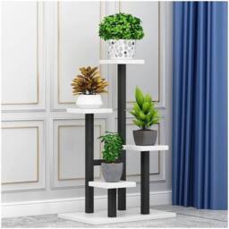 EONLION Black+White 4-Tier Metal Plant Rack Flower Pots Indoor in White - thumbnail 5