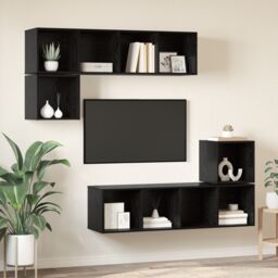 Berkfield Home Wall-mounted with Storage 4 pcs Black oak 37 x 37 x 142.5 cm Engineered wood - thumbnail 1