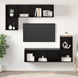 Berkfield Home Wall-mounted with Storage 4 pcs Black oak 37 x 37 x 142.5 cm Engineered wood - thumbnail 4