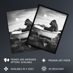 "Artery8 Gorilla Ape in Bathtub Black White Valley Surreal Framed Art Print in Grey - Size: W12"" x H16""" - thumbnail 2