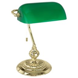 Loops Table Lamp Colour Brass Shade Green Glass Painted Pull Switch Bulb E27 1x60W - thumbnail 1