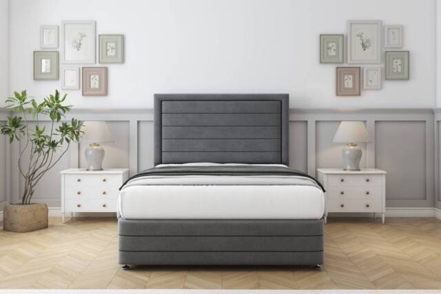 "Comfort Beds Anna Coniston Divan Set No Drawers-26"" Headboard-Footboard in Dark Grey - Size: Small Single" - image 1