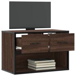 Berkfield Home TV Cabinet Brown Oak 60x31x39.5 cm Engineered Wood & Metal - thumbnail 3