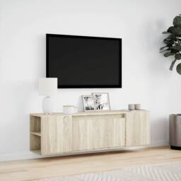 Berkfield Home TV Wall Cabinet with LED Lights Sonoma Oak 135x31x39.5 cm in Light Tan - thumbnail 4