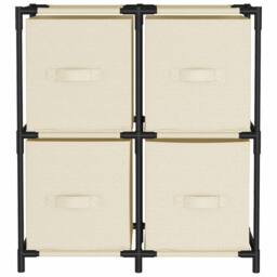 Berkfield Home Storage Cabinet with 4 Fabric Baskets Cream 63x30x71 cm Steel in Beige - Size: 63 x 30 x 71 cm - thumbnail 3