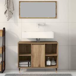 Berkfield Home Vanity Unit Artisan Oak MDF Standard Vanity Unit Rectangular in Brown - thumbnail 4
