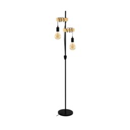 Eglo Townshend 5 Black Metal & Natural Wood 2-Light Floor Lamp - Industrial Style (D) 25cm - thumbnail 2