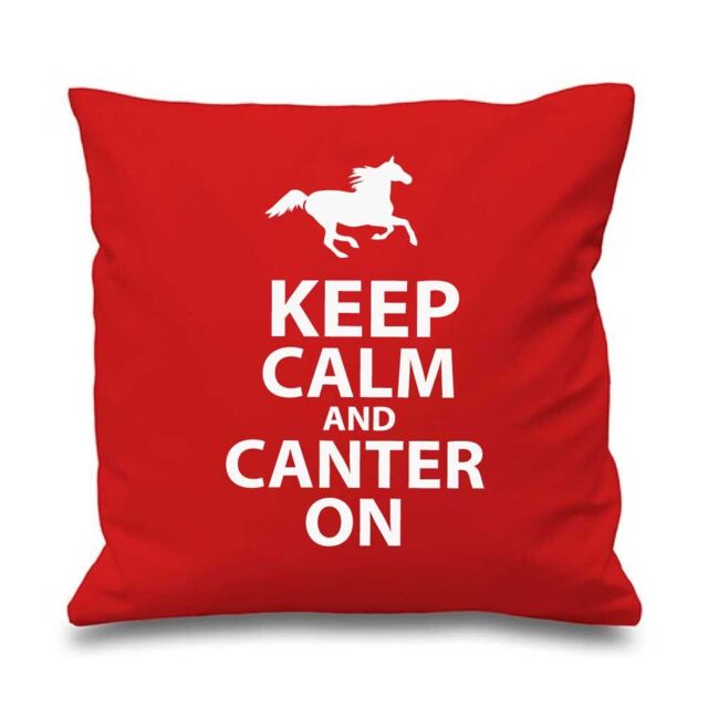 "60 SECOND MAKEOVER Red Cushion Cover Keep Calm & Canter On 16"" x 16"" Daughter Friend Gift Decorative Cushion Home Horse Equestrian"