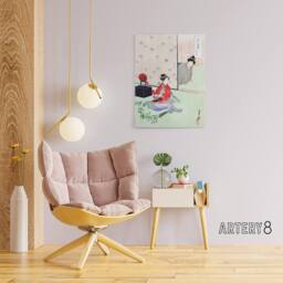 "Artery8 Wrapping A Gift Beauties Flowers Canvas Wall Art Print Gekko in Green - Size: W18"" x H24""" - thumbnail 3