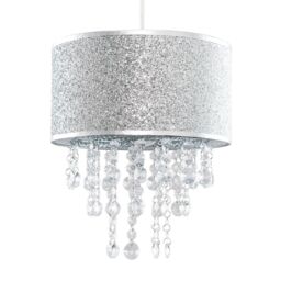 ValueLights Bonita 28cm Glitter Droplet Easy Fit Ceiling Light Lamp Shade & Bulb in Silver - thumbnail 6