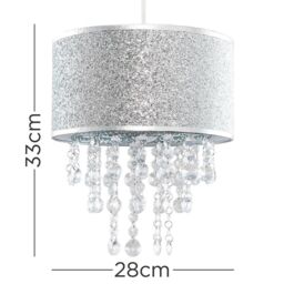 ValueLights Bonita 28cm Glitter Droplet Easy Fit Ceiling Light Lamp Shade & Bulb in Silver - thumbnail 7