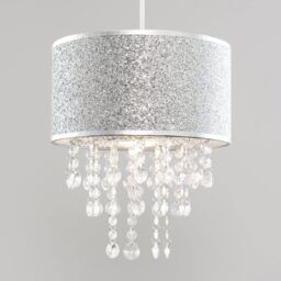 ValueLights Bonita 28cm Glitter Droplet Easy Fit Ceiling Light Lamp Shade & Bulb in Silver - thumbnail 1