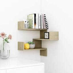 Berkfield Home Wall Corner Shelf Sonoma Oak 40x40x50 cm Engineered Wood in Light Tan - Size: 40 x 40 x 50 cm