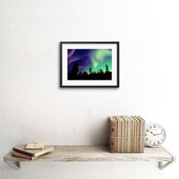 "Artery8 Wall Art Print Pine Trees Silhouette Northern Lights Art Framed 9x7 inch in Black - Size: W7"" x H9""" - thumbnail 2
