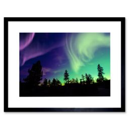 "Artery8 Wall Art Print Pine Trees Silhouette Northern Lights Art Framed 9x7 inch in Black - Size: W7"" x H9""" - thumbnail 1