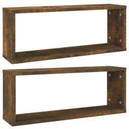 Berkfield Home Wall Cube Shelves 2 pcs Smoked Oak 60x15x23 cm Engineered Wood in Brown - Size: 60 x 15 x 23 cm - thumbnail 3
