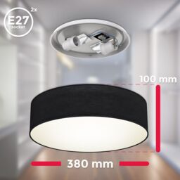 B.K.Licht Black 2xE27 40W Requires Bulb Ceiling Light - thumbnail 5
