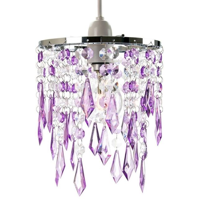 Happy Homewares Modern Waterfall Design Pendant Shade with Acrylic Droplets & Beads in Purple - image 1