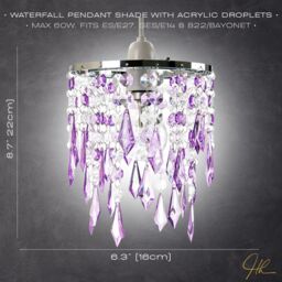 Happy Homewares Modern Waterfall Design Pendant Shade with Acrylic Droplets & Beads in Purple - thumbnail 5