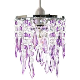 Happy Homewares Modern Waterfall Design Pendant Shade with Acrylic Droplets & Beads in Purple - thumbnail 1