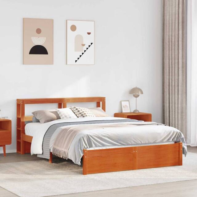 Berkfield Home Bed Frame with Headboard Wax Brown 150 x 200 cm Solid Pine Wood - image 1