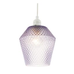 Happy Homewares Modern & Compact Diamond Design Glass Pendant Light Shade in Lilac - thumbnail 3