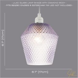 Happy Homewares Modern & Compact Diamond Design Glass Pendant Light Shade in Lilac - thumbnail 6