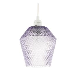 Happy Homewares Modern & Compact Diamond Design Glass Pendant Light Shade in Lilac