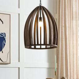 Wyld and Coco Mango Wood Pendant Lamp - Dark Brown Open Cage Handmade - thumbnail 1