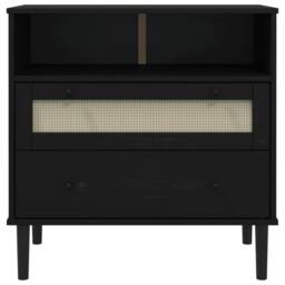 Berkfield Home Sideboard SENJA Rattan Look Black 80x40x80 cm Solid Wood Pine - Size: 80 x 40 x 80 cm - thumbnail 5