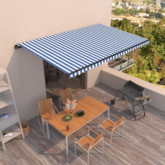 Berkfield Home Manual Retractable Awning 500x350 cm Blue & White - image 1