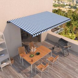Berkfield Home Manual Retractable Awning 500x350 cm Blue & White - thumbnail 1