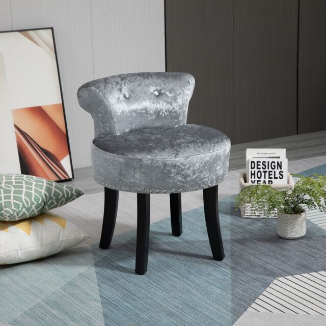 HOMCOM Dressing Table Stool with Rubber Wood Legs for Living Room Bedroom in Grey - image 1
