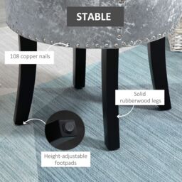 HOMCOM Dressing Table Stool with Rubber Wood Legs for Living Room Bedroom in Grey - thumbnail 5