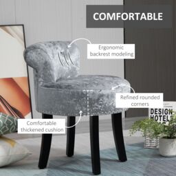 HOMCOM Dressing Table Stool with Rubber Wood Legs for Living Room Bedroom in Grey - thumbnail 4