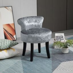 HOMCOM Dressing Table Stool with Rubber Wood Legs for Living Room Bedroom in Grey - thumbnail 1