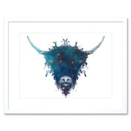 "Artery8 Wall Art Print Ink Splat Highland Cow Artwork Framed 9X7 Inch in White - Size: W7"" x H9""" - thumbnail 1