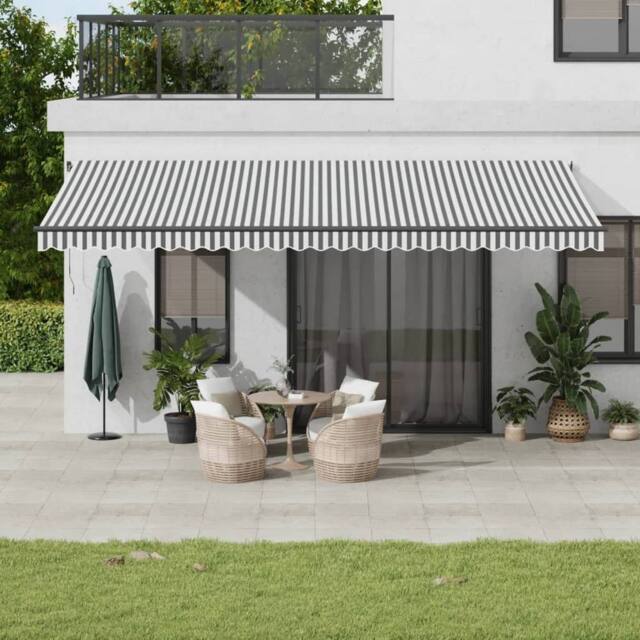 Berkfield Home Manual Retractable Awning with LEDs Anthracite&White 600x350 cm in Black - image 1