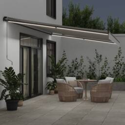 Berkfield Home Manual Retractable Awning with LEDs Anthracite&White 600x350 cm in Black - thumbnail 3