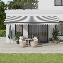 Berkfield Home Manual Retractable Awning with LEDs Anthracite&White 600x350 cm in Black - thumbnail 1