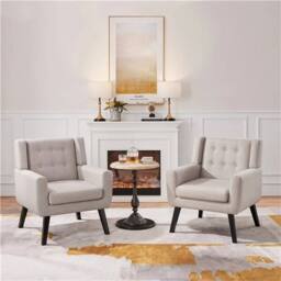 Kelvenix Tub Chair, Button Tufted Armchair in Beige - Size: 0.6m2 - thumbnail 3