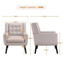 Kelvenix Tub Chair, Button Tufted Armchair in Beige - Size: 0.6m2 - thumbnail 2