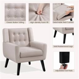Kelvenix Tub Chair, Button Tufted Armchair in Beige - Size: 0.6m2 - thumbnail 4