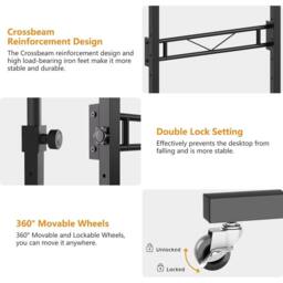 FORGEVIO Height Adjustable Standing Desk, 80x40cm Mobile Small Desk in Black - Size: 80x40 cm - thumbnail 5